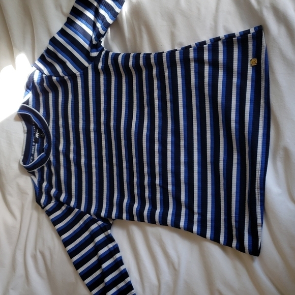 Anne Klein Women's Striped Ribbed Elbow Length Sleeve Top - Size S - Picture 1 of 7